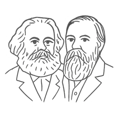 a black outline portrait of Karl Marx and Engels together based on a famous portrait of them, with eyes the same size and noses less abrupt sticker