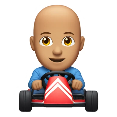 Bald man with hair on the sides of his head driving a gokart sticker