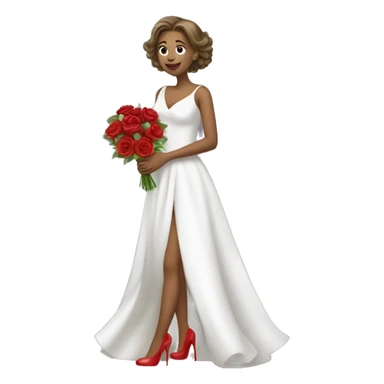 a girl holding a bouquet of flower wearing a white gown with red high heels and looking into the mirror sticker