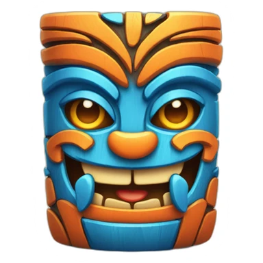 Blue and orange smiling tiki with butterfly  sticker