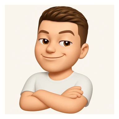 Based on these photos, make an emoji with facial features preserved, man in white t-shirt, proud sticker