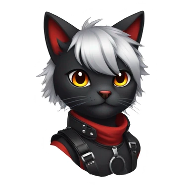 Anthro Edgy Cool Beautiful Black Cat-Fursona-Fakemon with Emo Hair-bangs with Red Streaks Chest Harness sticker