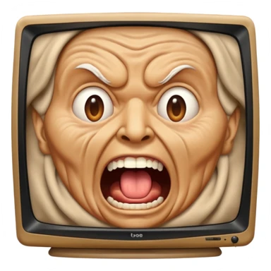 TV screen showing a old screaming face sticker