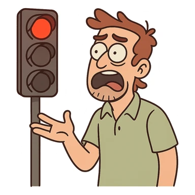 red lit traffic light, cartoon style, bold lines sticker