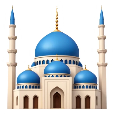 Cinematic Realistic Mohammad Al-Amin Mosque Landmark Emoji, showcasing its striking blue dome, towering minarets, and detailed Arabic calligraphy. sticker
