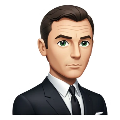 Cinematic Realistic James Bond Portrait Emoji, depicted as a suave, sophisticated secret agent in a tailored suit with a cool, composed gaze and an air of stealth and charm, rendered with crisp textures and dynamic cinematic lighting that captures his timeless espionage allure. sticker