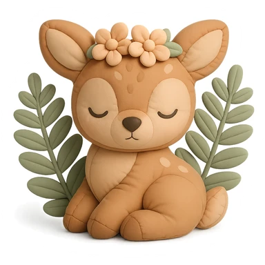 baby deer with a flower crown, surrounded by ferns, cushion style sticker