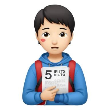 emoji student sad holding paper IELTS 5.5, crying, failure, white background sticker