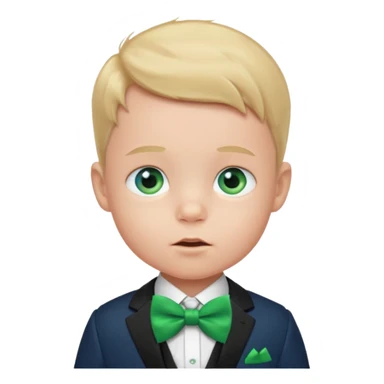 baby boy in suit, blue eye, with green bow sticker