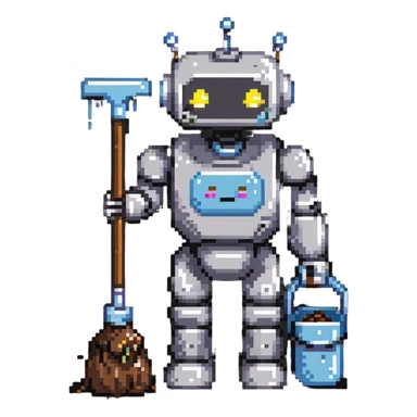 robot janitor with poop sticker