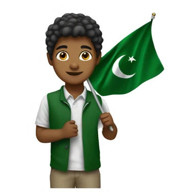 Brown boy holding Pakistan flag sticker