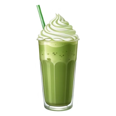iced matcha latte in a tall clear glass with straw and whipped cream sticker