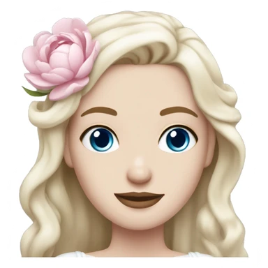 White bride with long light blonde hair and blue eyes with light pink peonies in hair white skin  sticker