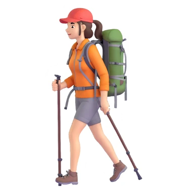 female hiker with backpack and hiking poles sticker