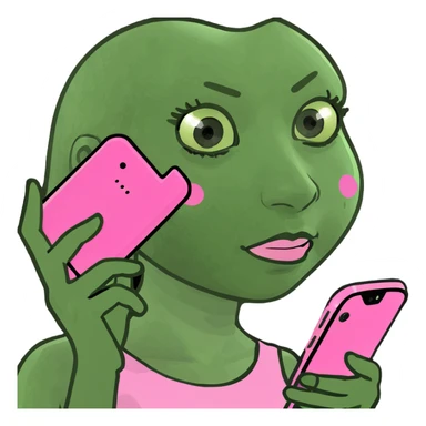 kawaii girl scrolling on pink cell phone sticker