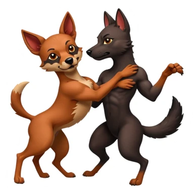 Muscular Xoloitzcuintle Dog playing with muscular red wolf sticker