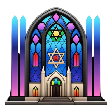 jewish synagogue temple in dark goth aesthetic style with lgbt flag color rose glass windows sticker