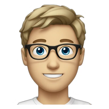Brunette white boy with blue eyes with glasses sticker