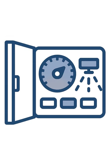 sprinkler control box, modern, minimal style, clean lines, simple colors sticker