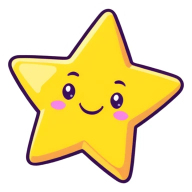 3D golden star with soft glow and glitter, smiling face, cartoon icon style, Pixar-inspired lighting, pastel yellow background sticker