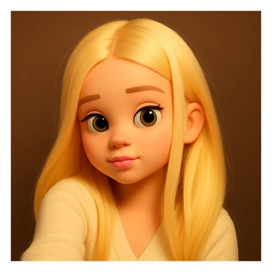 расширить изображение вверх, чтобы волосы сверху были полностью видны и добавить фон сверху, не менять девочку и оставить такие же глаза, сохранить 3d-emoji стиль sticker