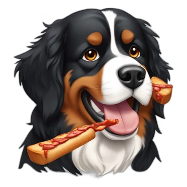 Bernese mountain dog eating a barbecue sticker
