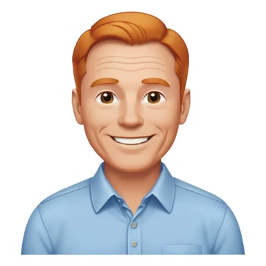 smiling older white man, fit physique, receding ginger hair, approachable and professional look, cheerful and friendly face, wearing a collared shirt sticker