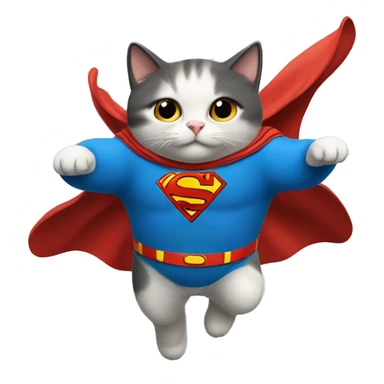 a flying cat with a Superman cape sticker