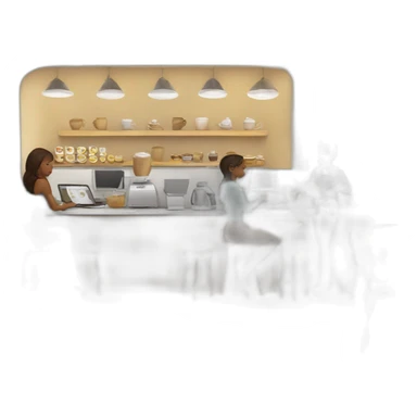 a coffee shop with people working on their macbooks sticker