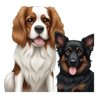 Tricolor King Charles spaniel and a black German shepherd  sticker