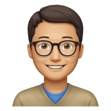 안경을 낀 40대 표준 체격의 한국인 남성, 머리가 아주 짧음, 활짝 웃고 있음 sticker