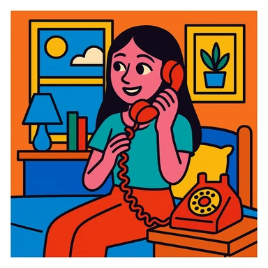 girl talking on telephone in her room sticker