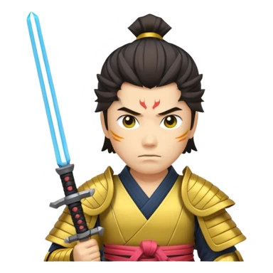 samurai with laser sword, yellow sticker