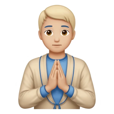 Two hands in prayer pose, only hands, muted blue outline, beige fill, soft glow, apple emoji style, PNG, transparent background sticker