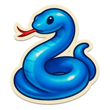 blue snake with a flicking tongue, retro sticker style sticker