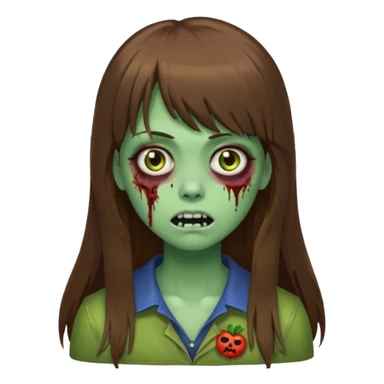 zombie girl, with long brown hair and bangs, ex with emojis:🧟‍♀️🙍‍♀️ sticker