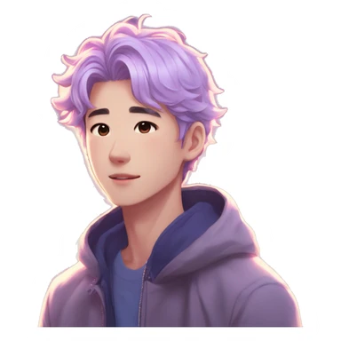 Gorgeous bright sparkly romantic Asian anime pastel guy with blushing face aesthetic trending style outside sticker