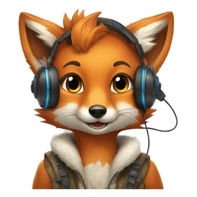 A cute happy fox with a gamer headset sticker