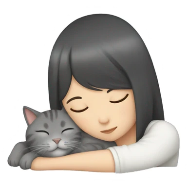 Gray cat sleeping with Asian girl sticker