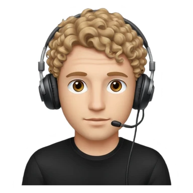 handsome, curly dark blonde haired man with hazel eyes, wearing a black top and black gaming headphones sticker