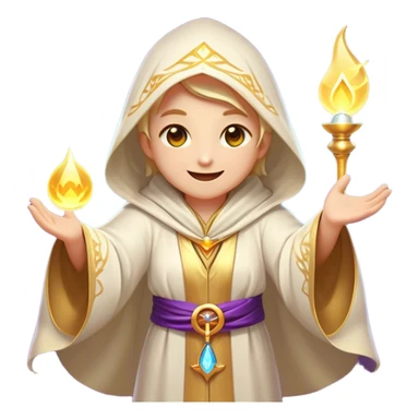Clash of Clans aesthetic Cheerful Mage Portrait Emoji, With a bright, joyful expression and an aura of radiant magic, showcasing a stylish, robed figure with flowing garments and sparkling eyes in natural skin tone that convey boundless curiosity, Simplified yet expressive features, highly detailed, glowing with a soft, luminous mystical light, high shine, upbeat and wise, stylized with an air of fantastical wizardry, soft glowing outline, capturing the essence of a cheerful mage ready to cast spells of wonder on legendary quests! sticker