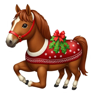 Xmas horse with red bows and a Christmas pudding jumper sticker