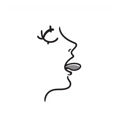 Simple sketch of a face profile showing mewing technique, tongue against roof of mouth, improved jawline sticker