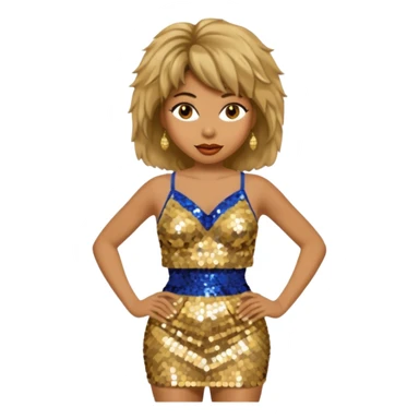 Tina Turner with gold sequin baggy bra, gold sequin skirt sticker