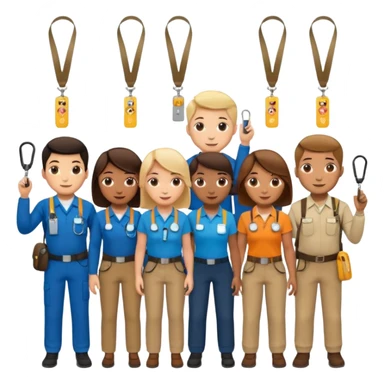 Employees with Lanyards sticker