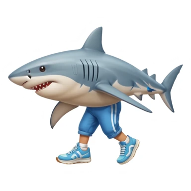 Tiburón con tenis caminando en la arena sticker
