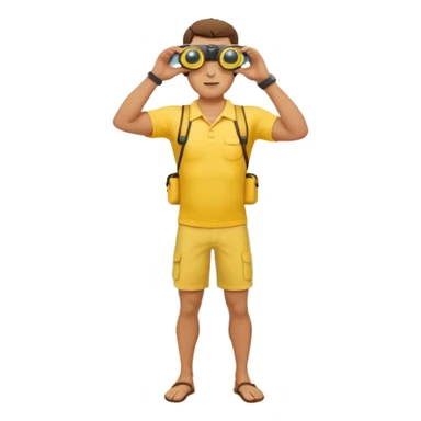 Male lifeguard full body – yellow shirt, binoculars in hand, scanning the sea sticker
