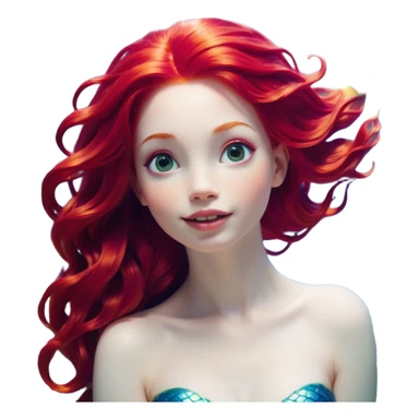 Cinematic Realistic Red Hair Mermaid Portrait, head tilted dramatically with an exaggeratedly amused expression, featuring a striking, vibrant form with meticulously detailed, flowing red hair and luminous porcelain skin. Her expressive eyes burst with playful marine mischief, rendered with dynamic underwater lighting and vibrant textures that convey an air of cheeky oceanic whimsy and over‐the‐top mermaid charm. sticker