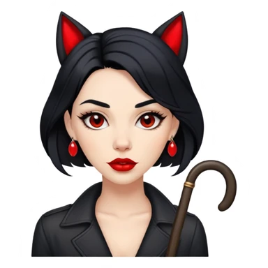 Fashionable woman with long black hair, big red lips, and Cane Corso dog ears and short tail sticker
