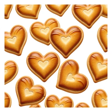Cinematic crisp palmier, golden-brown heart-shaped pastries, perfectly caramelized layers, delicate and flaky, warm glowing background, inviting and delicious. sticker